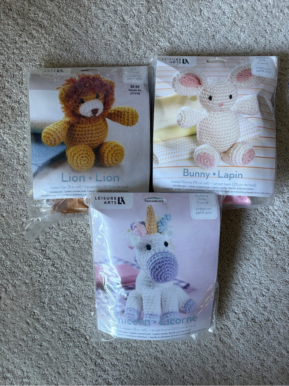 Bundle of Leisure Arts Crochet Plush Toy Patterns - Lion, Bunny,‎ Unicorn